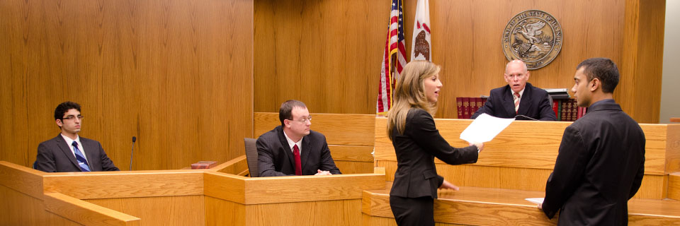Students holding a mock trial