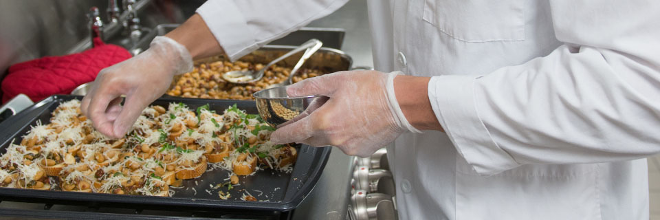 Student preparing various foods